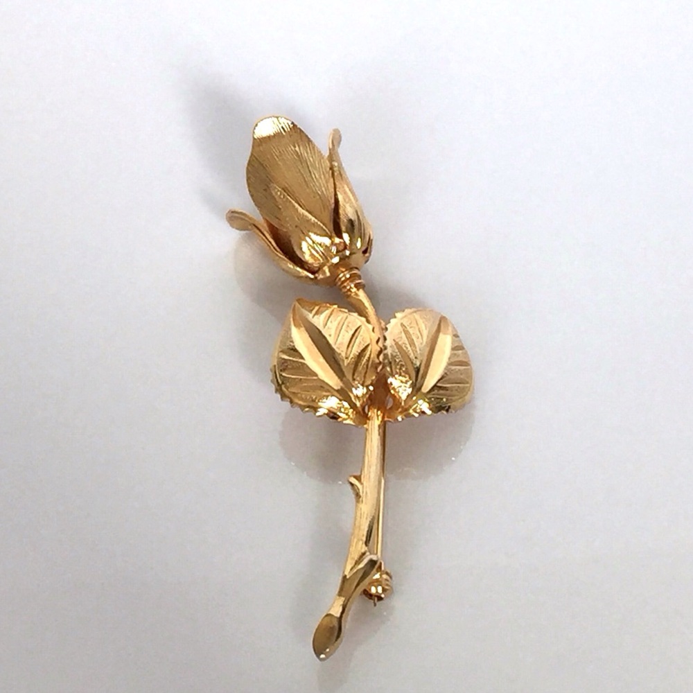 Vintage Large Textured Gold Tone Rose Pin Brooch